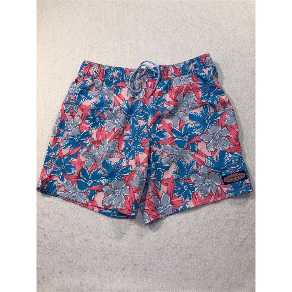 VINEYARD VINES Swim Shorts Mens Small Blue Pink Floral‎ Mesh Lined Chappy Trunks
